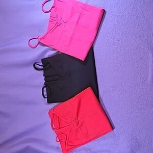 0723.  NWOTs ~ THREE Camisoles ~ Medium ~ Red ~ Pink ~ Black ~ Gathered Bust ~